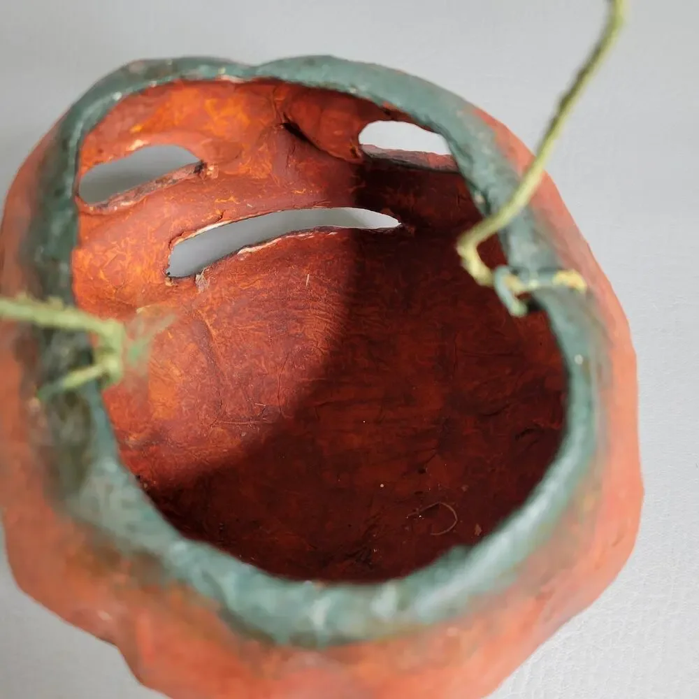 Halloween Paper Mache Pumpkin Pulp Paper Jack O Lantern Orange and Green Frown